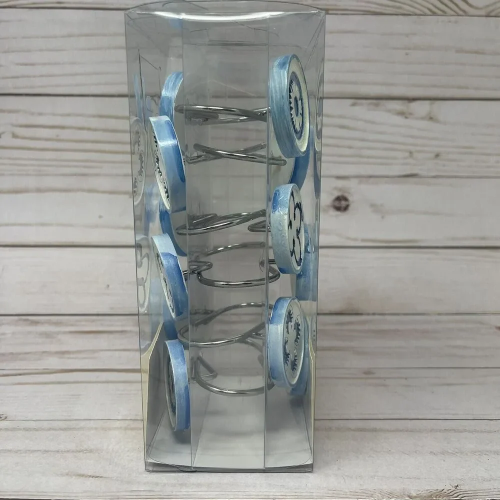 Ceramic Shower Curtain Hooks Set of 12 White Blue Flower Decal NEW